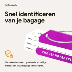 Thousandtravelmiles Kofferlabels>Aluminium Bagagelabel – 2 stuks – Paars
