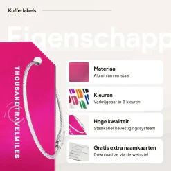 Thousandtravelmiles Kofferlabels>Aluminium kofferlabels – 4 stuks – Roze