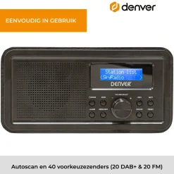 Denver Audio<DAB30B DAB+/FM Radio Wekkerfunctie Zwart