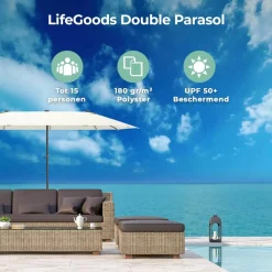 Lifegoods Parasols & Windschermen|Parasols & Windschermen<Dubbele Parasol – 270x460cm Creme
