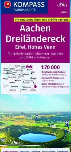 Kompass Fietskaarten|Fietskaarten<FK3324 Aachen, Dreiländereck