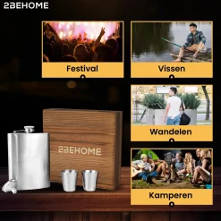 2BEHOME Wateropslag & -Zuivering<Heupfles met opbergdoos en shotglazen