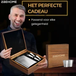 2BEHOME Wateropslag & -Zuivering<Heupfles met opbergdoos en shotglazen