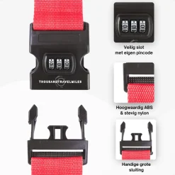 Thousandtravelmiles Bagageriemen<Kofferriem met cijferslot 180 cm – Rood