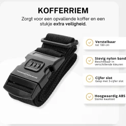 Thousandtravelmiles Bagageriemen<Kofferriem met cijferslot 180 cm – Zwart