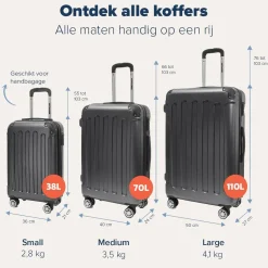 Trvlmore Koffers & Trolleys>Kofferset – 3 Delig – 38L – Donkergrijs