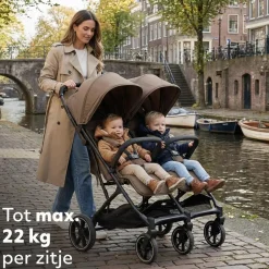 Deryan Buggy'S<Luxe Rolo X2 XL Dubbele Buggy - Inklapbaar Lichtbruin