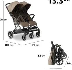 Deryan Buggy'S<Luxe Rolo X2 XL Dubbele Buggy - Inklapbaar Lichtbruin