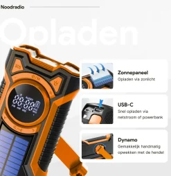 Thousandtravelmiles Audio|Noodradio'S<Noodradio met solar dynamo Bluetooth en powerbank Oranje