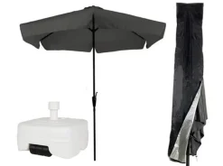 Cuhoc Parasols & Windschermen|Parasols & Windschermen<Parasol Taupe Ø3m Met Voet En Hoes Antraciet