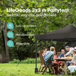 Lifegoods Partytenten<Partytent met Zijwanden – 3x3 m – Donkergroen Zwart