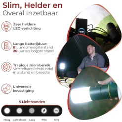 Caliber Zaklampen|Zaklampen<PowerSnap 12W LED-Zaklamp 400m Bereik SOS