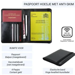 Dutch Shield Paspoorthoezen<RFID Vaccinatiepaspoort Hoes Anti Skim Bescherming Zwart
