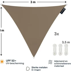 Cuhoc Schaduwdoeken<Schaduwdoek driehoekig 3x3x3 m - UV werend Taupe