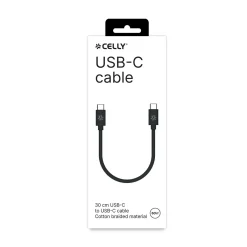 Celly Stekkers & Kabels>USB-C Gevlochten Oplaadkabel 30cm - Zwart