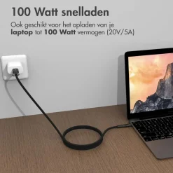 Imoshion Stekkers & Kabels<USB-C naar USB-C kabel 2 meter Zwart