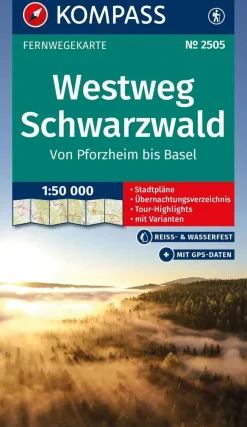 Kompass Wandelkaarten>Wander-Tourenkarte 2505 Westweg
